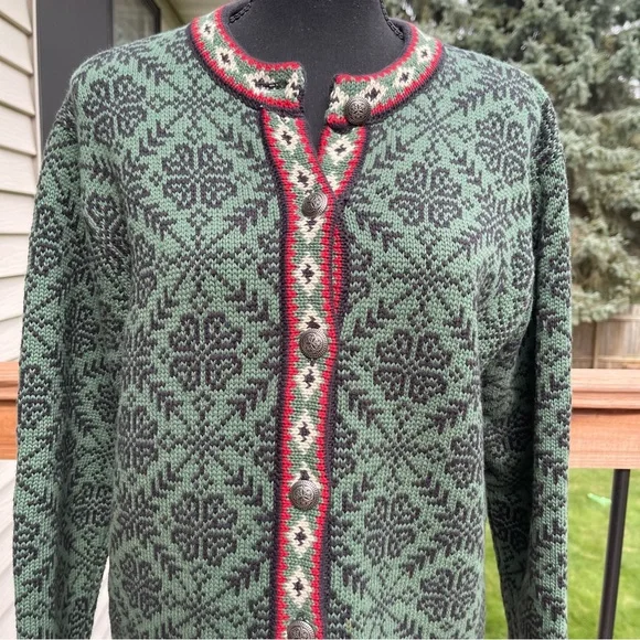 LL Bean Womens Vintage Fair Isle Cotton Nordic Cardigan Sweater Size Medium - Picture 12 of 14